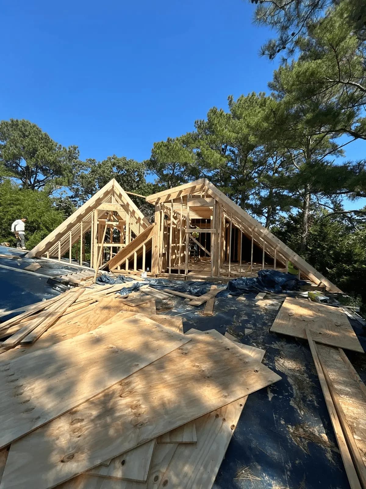 Wooden roof framing of a house under construction